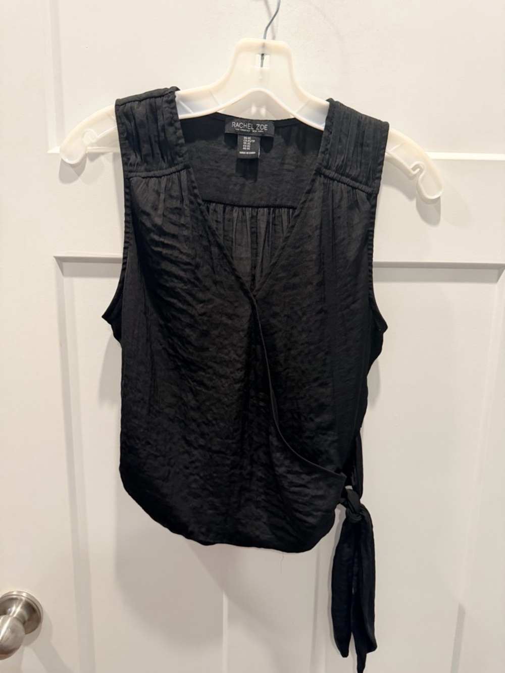 Rachel Zoe XS Black Wrap Blouse Sleeveless Tie Side Top Dressy Casual